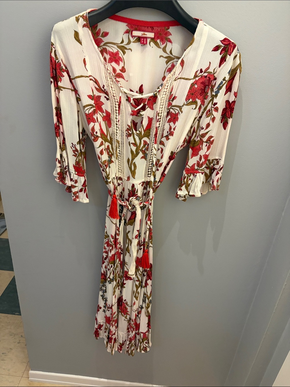 Joe Browns White Midi Dress with Red Floral Print